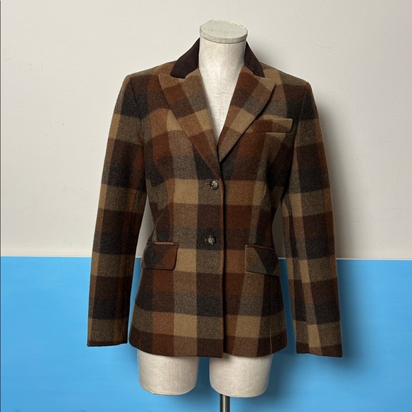 Vintage Jenne Maac Brown and Tan Plaid Blazer with Notched Lapels equestrian - Picture 1 of 15